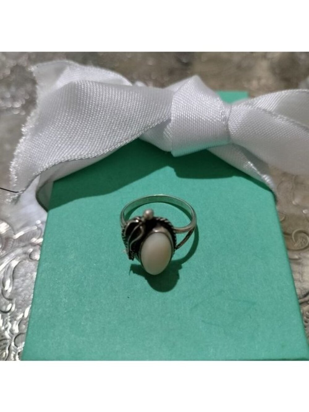 Vintage Sterling Silver+ Mother-of Pearl Navajo Ring, Size 5